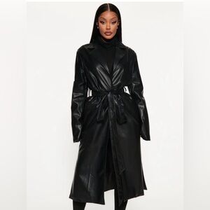 Fashion Nova Black Faux Leather Trench Coat